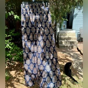 Express maxi prairie floral satin skirt elastic waist navy orange S